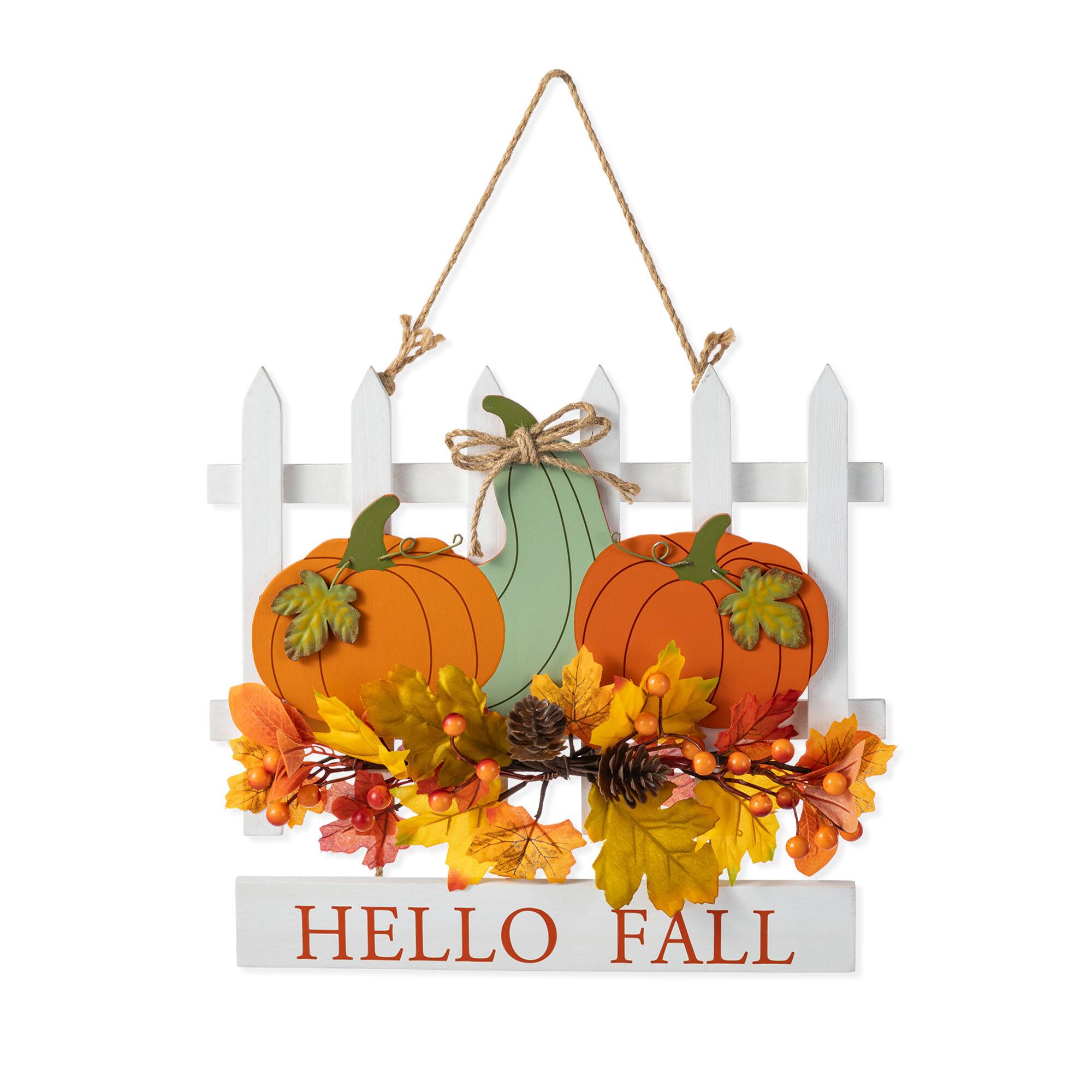 Glitzhome® 14" Fall Wooden Patch with Floral Door Hanger